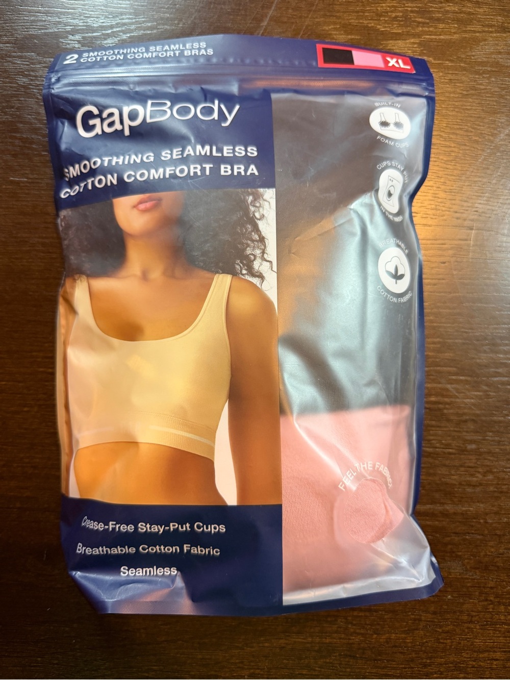 NWT Gap Body 2 Pack Smoothing Seamless Cotton Comfort Bra - Pink Black - XL
